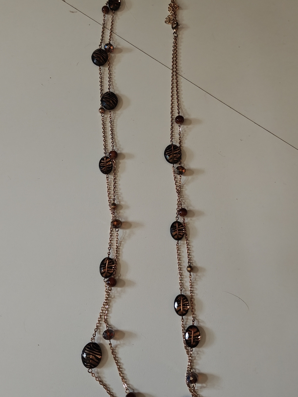 Long Layered Statement Necklace Brown Black Bronze Beaded Multi Strand